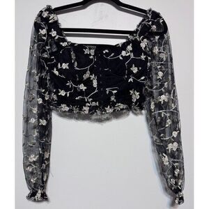 Floral Mesh Crop Top Size‎ S Fairy Grunge Dark Academia Romantic Gothic Corset